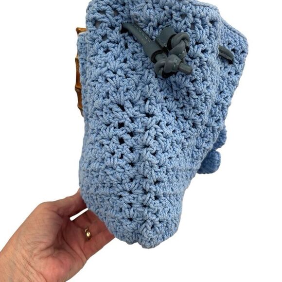 Patricia Nash Safflower Blue Cantinella Crochet Bag with Bamboo Handles - Picture 8 of 16
